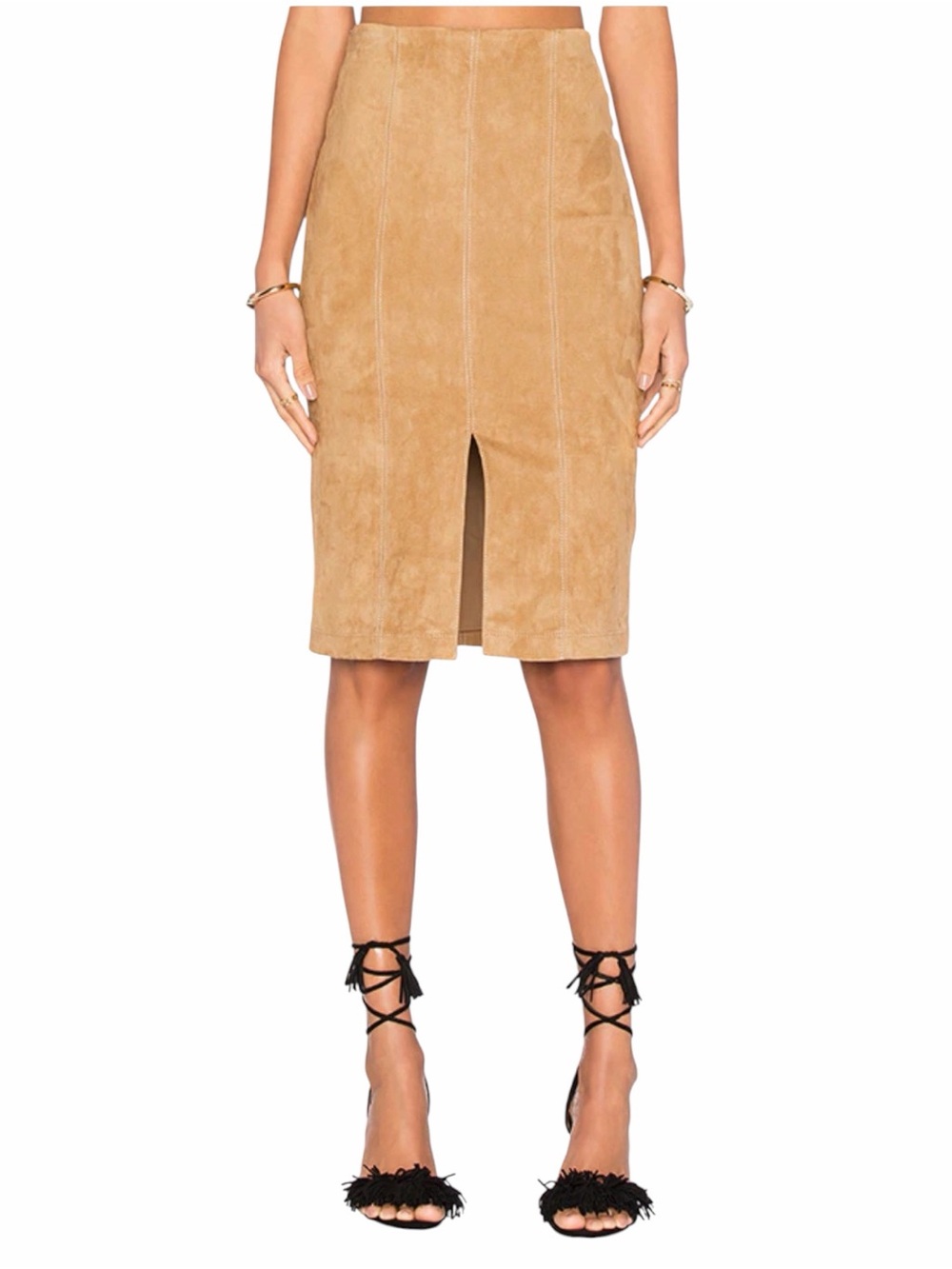 Alice & Olivia Kori Lamb Suede Pencil Skirt Tan